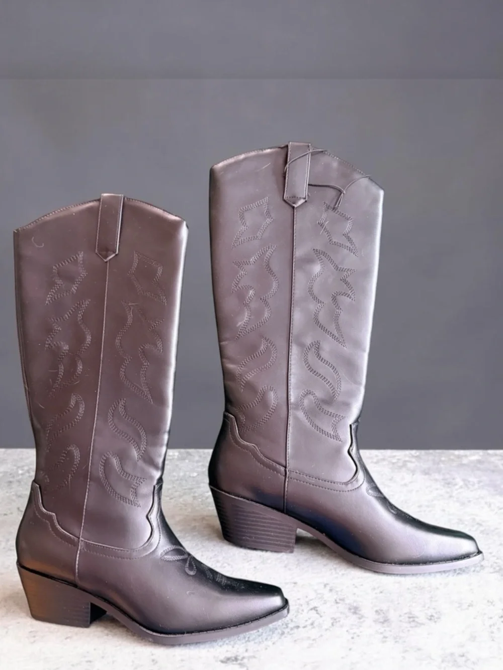 SODA Black Western Cowboy Boots Size 8 Knee High Square Toe Embroidered Rodeo